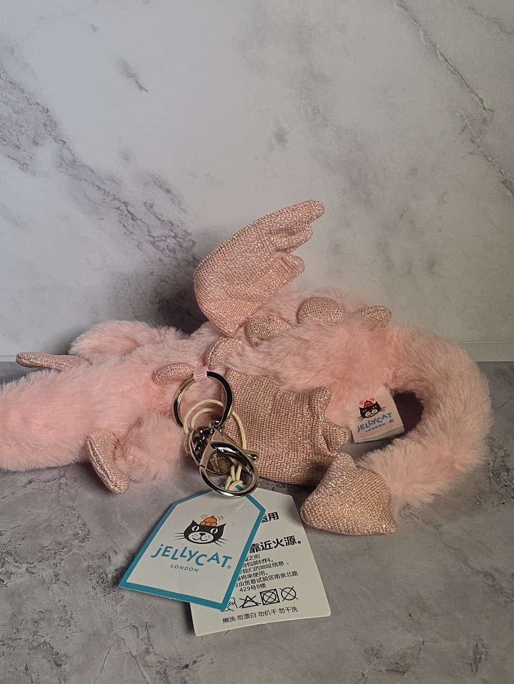 Jellycat Pink Plush Keychain - Soft Pink Bunny Charm - Picture 3 of 3